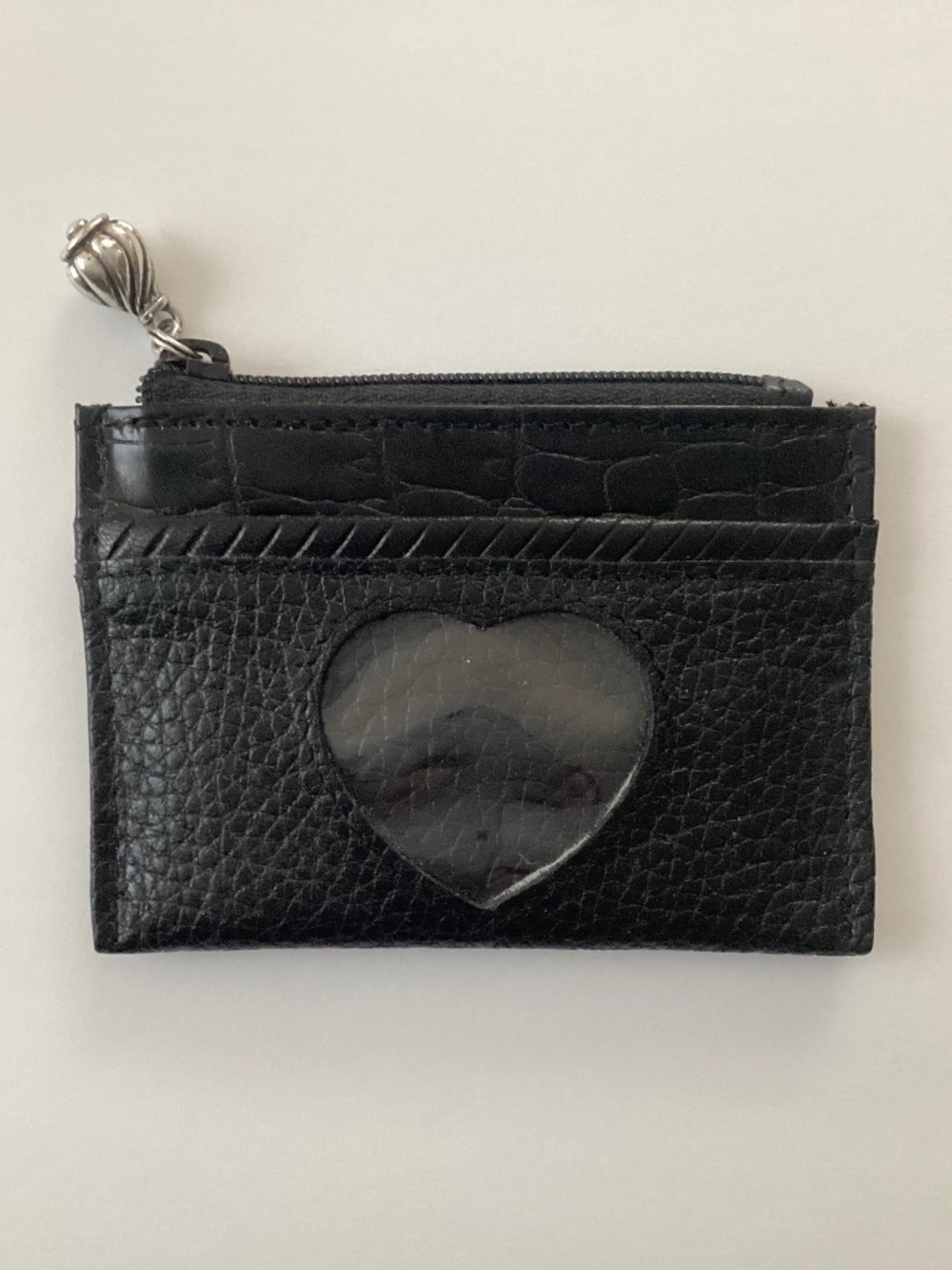 Brighton ID Credit Card Holder Wallet Coin Ourse Black Leather Silver Toned Fob